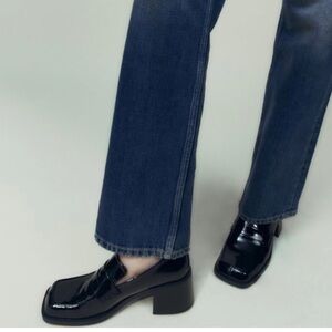 ZARA NWT Patent Heeled Loafers squared toe sz 10 ref 1209/810 office wear preppy